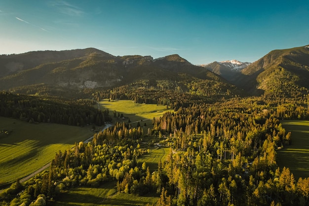 Liptov region in the backround with Liptovska mara lake and Tatras mountains around Liptovsky Mikulas landspace Slovakia