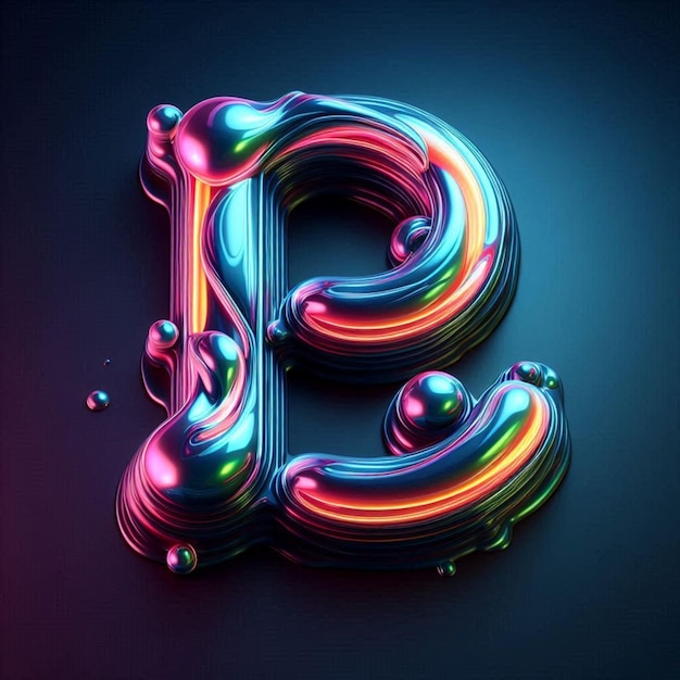 A liquid 3D font design with flowing glossy letters in bright neon colors