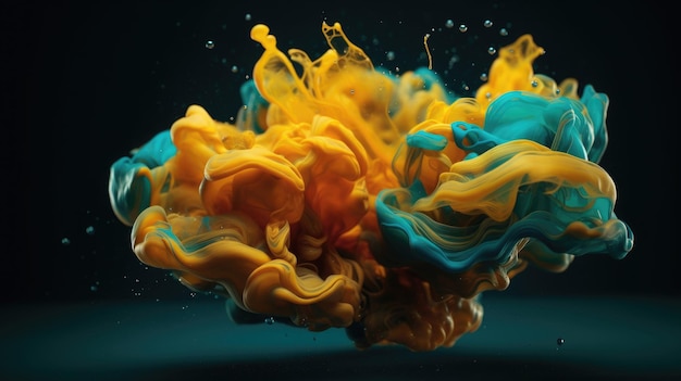 Liquid 3d gradient shapes flow into each other background yellow and turquoise