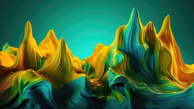 Liquid 3d gradient shapes flow into each other background yellow and turquoise