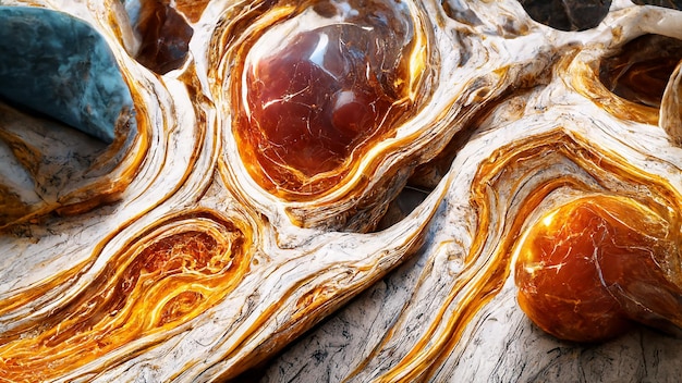 Liquid 3d style gold, blue, red marble texture background