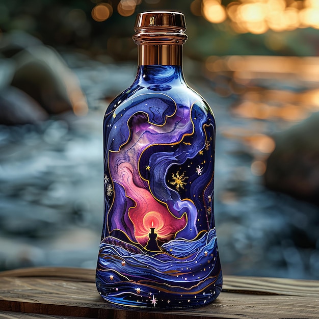 Liquid Bottle with Purple and Blue Design