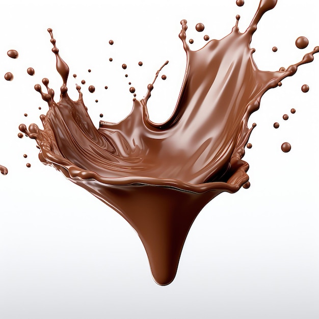 Liquid chocolate crown splash In a liquid chocolate pool With circle ripples Side view isolated on white background