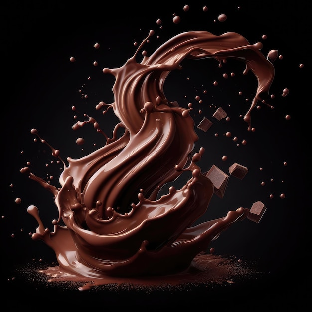 liquid chocolate pieces splash tornado isolated on white background