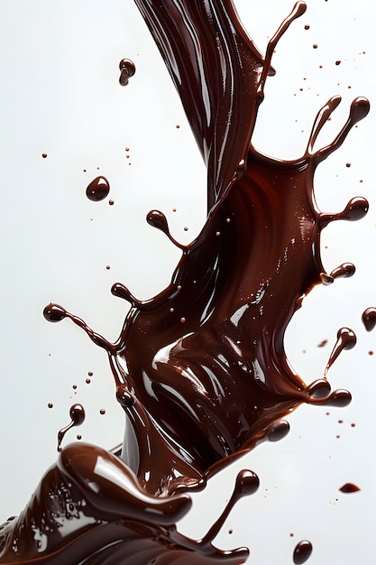 liquid Chocolate splash with drops on white background