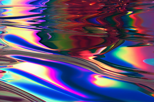 Liquid chrome metal surface with colorful chromatic reflection