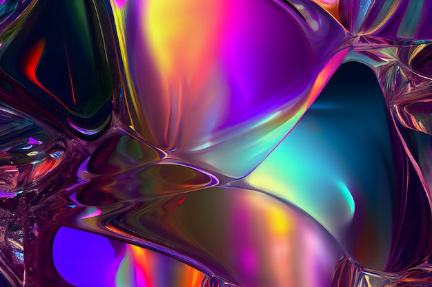 Liquid chrome metal surface with colorful chromatic reflection