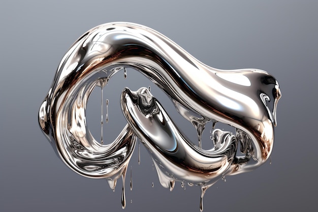 Liquid chrome pouring over D metallic letters