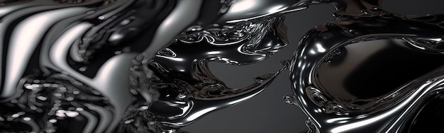 Liquid chrome surface Fluid metal texture for design Unreal organic shape Dark matter Digital background Generative AI