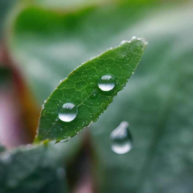 Liquid Embrace Dewdrops Dance on Veined Leaf