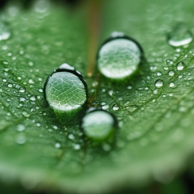 Liquid Embrace Dewdrops Dance on Veined Leaf