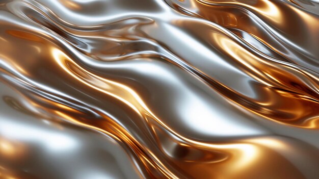 Liquid gold or silver with smooth waves Shiny metallic texture Abstract background Ai Generated