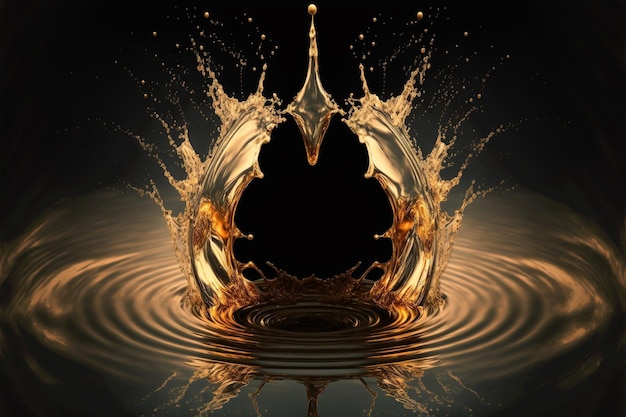 Liquid gold splash on black gold background as luxury glamor beauty concept for cosmetics or fashion