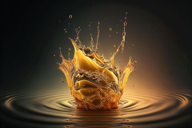 Liquid gold splash on black gold background as luxury glamor beauty concept for cosmetics or fashion