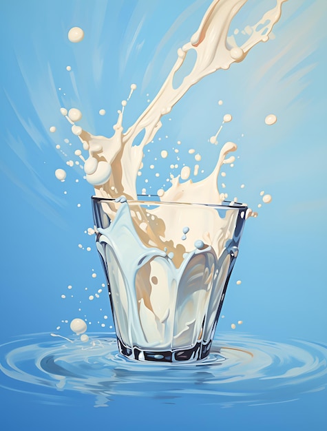 liquid milk splashing onto a blue background Ai generative