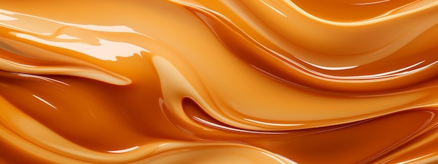 Photo liquid salted caramel syrup background of caramel paste texture close up top view