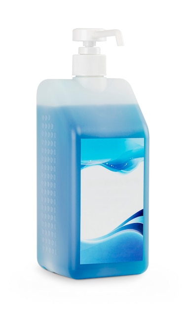 Liquid soap in pump bottle isolated  clipping path