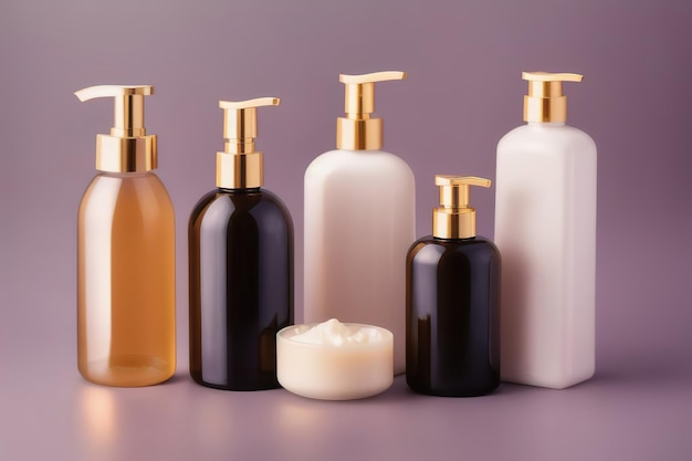 Liquid soap and shampoo in the bathroom personal care and health products Generative AI