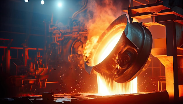 Liquid steel is poured from a metallurgical ladle