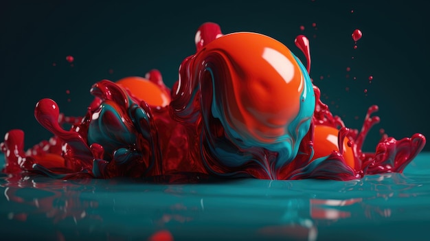 Liquid waves 3d gradient shapes flow into each other background red and turquoise