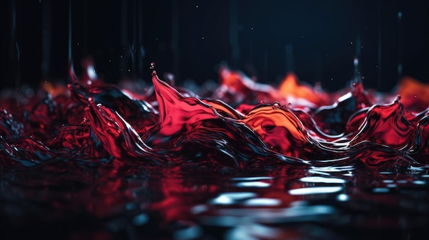 Liquid waves 3d gradient shapes flow into each other background red and turquoise