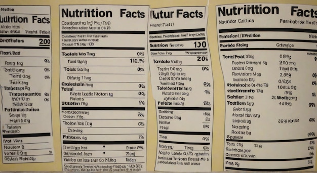 Photo a list of food items including a list of ingredients that are labeled with vitamins