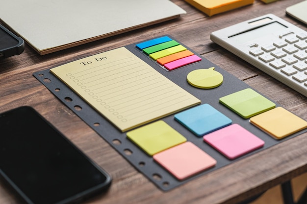 To do list planner on wooden office desk