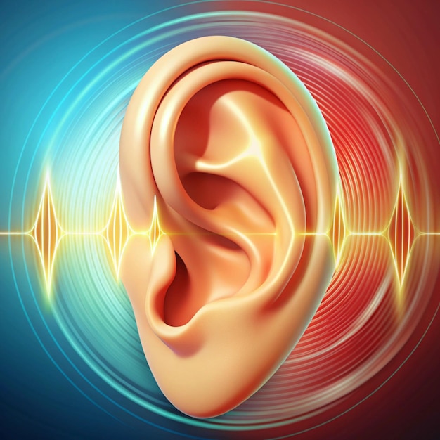 Photo listening ear an illustration of a listening human ear with sound waves