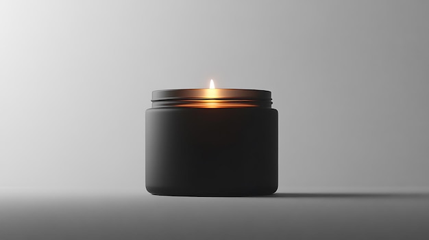 Photo a lit black candle with a golden flame on a white background