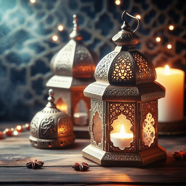 lit candle the blurred backdrop Ramadan celebration background Ai generative