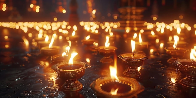 Lit candles on a table