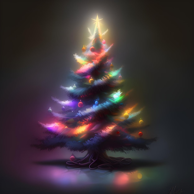 A lit christmas tree with a lit up tree in the middle.