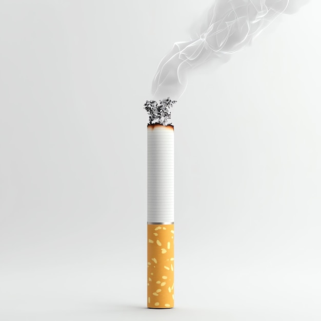 Lit cigarette isolated on a white background