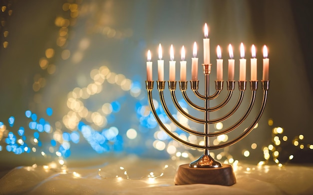 a lit menorah with the lights on it and the words menorah on the top