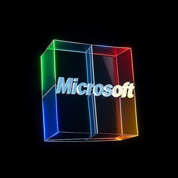 Photo a lit up computer monitor with the word microsoft on it