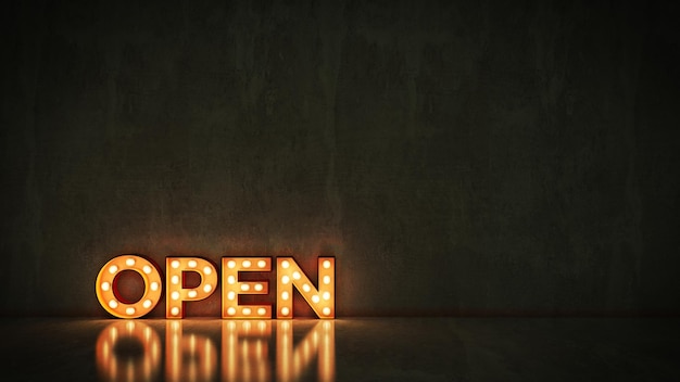 A lit up light up sign that says open.