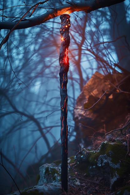 Photo a lit up pole with a red light on it