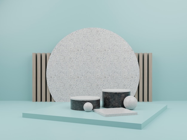 Lite blue geometric shape with marble podium for product display