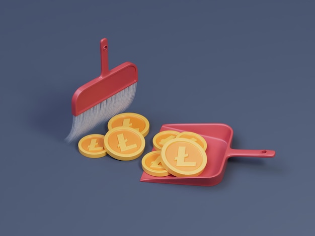 Lite Crypto Letter L Clean Sweep Scoop Trash Dirt Broom Dust Pan Coin 3D Illustration