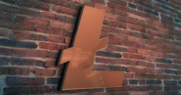 Litecoin coin 3d cryptocurrency logo on textured wall background