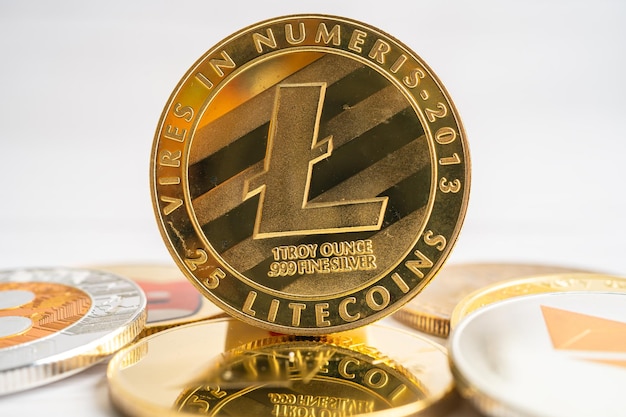 Litecoins or electronic worldwide exchange virtual money blockchain cryptocurrency online concept