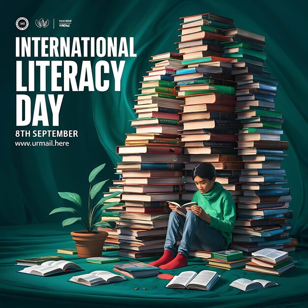 Photo literacy day background banner post conceptual design 8th september international literacy day cover banner with colourful educational icons the theme for 2024 is promoting multilingual education