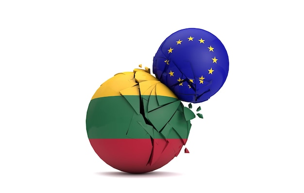 Lithuania and European Union political balls smash together 3D Render