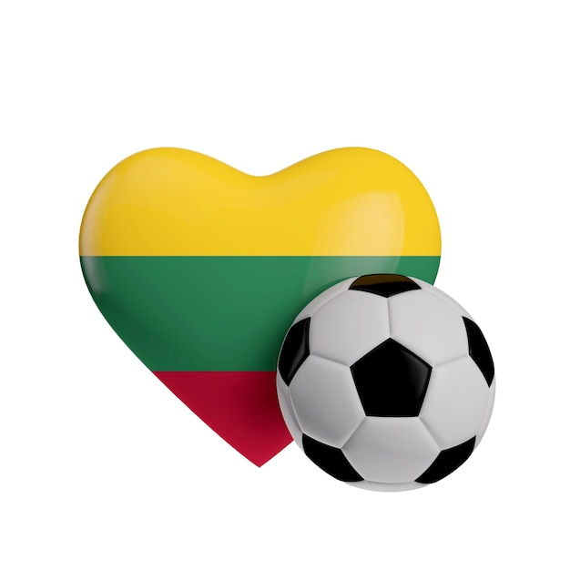 Lithuania flag heart shape with a soccer ball Love football 3D Rendering