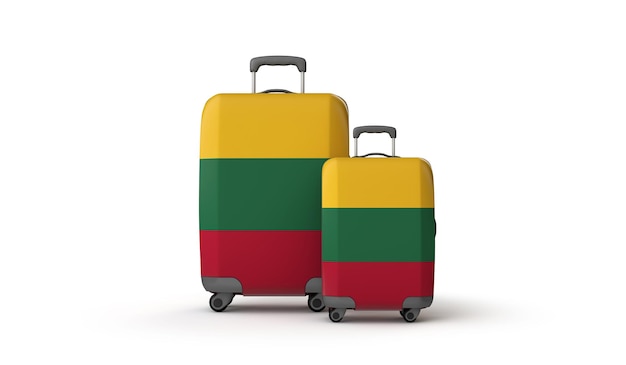 Lithuania flag holiday destination travel suitcases isolated on white d render