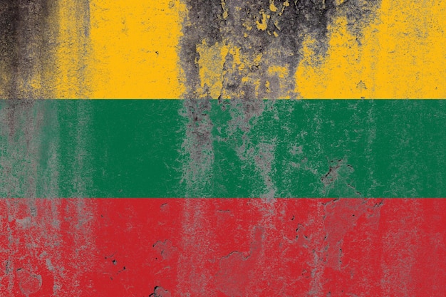 Lithuania flag painted on a grungy old concrete wall surface