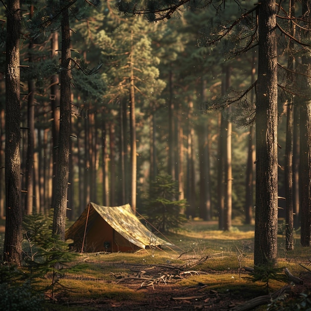 Lithuanian Forest Camping Adventure Tent in the Middle of the Woods