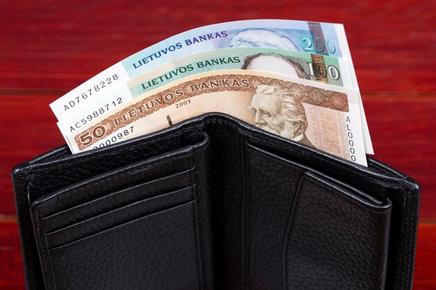 Lithuanian money litas in the black wallet