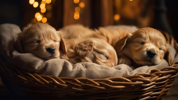 Litter of puppies newborns sweet sleeping cute a gift to the family retriever generated ai