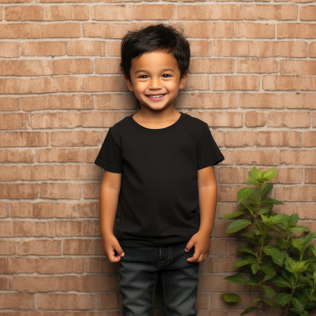 A little asian boy wearing empty blank tshirt for mockup